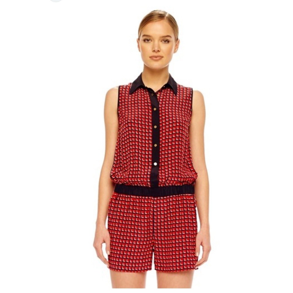 Michael Kors sleeveless Red Blue geometric Romper M